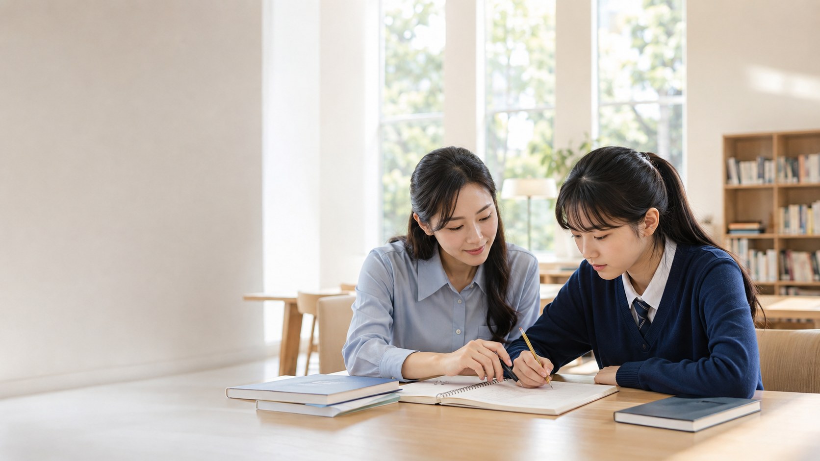 老师与学生专注交流学习问题